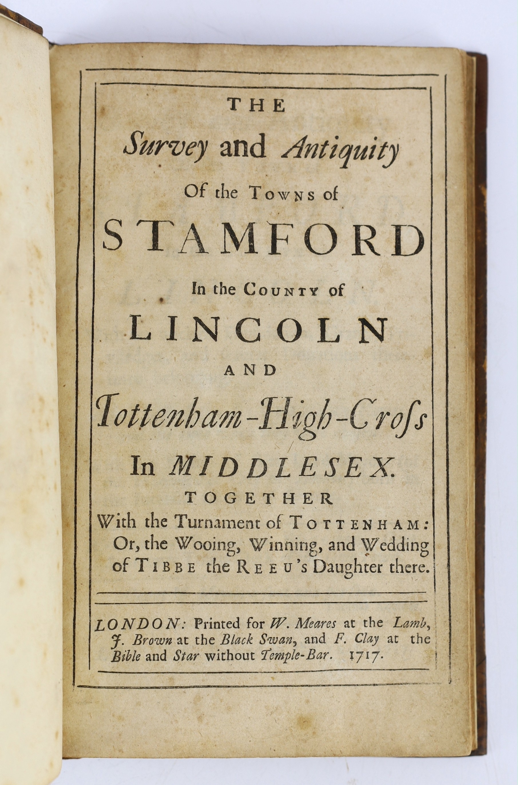 LINCS: Blore, Thomas - An Account of the Public Schools, Hospitals, and other Charitable Foundations, in the Borough of Stanford (sic) ... frontis and text engravings; old half calf and marbled boards, gilt-decorated and